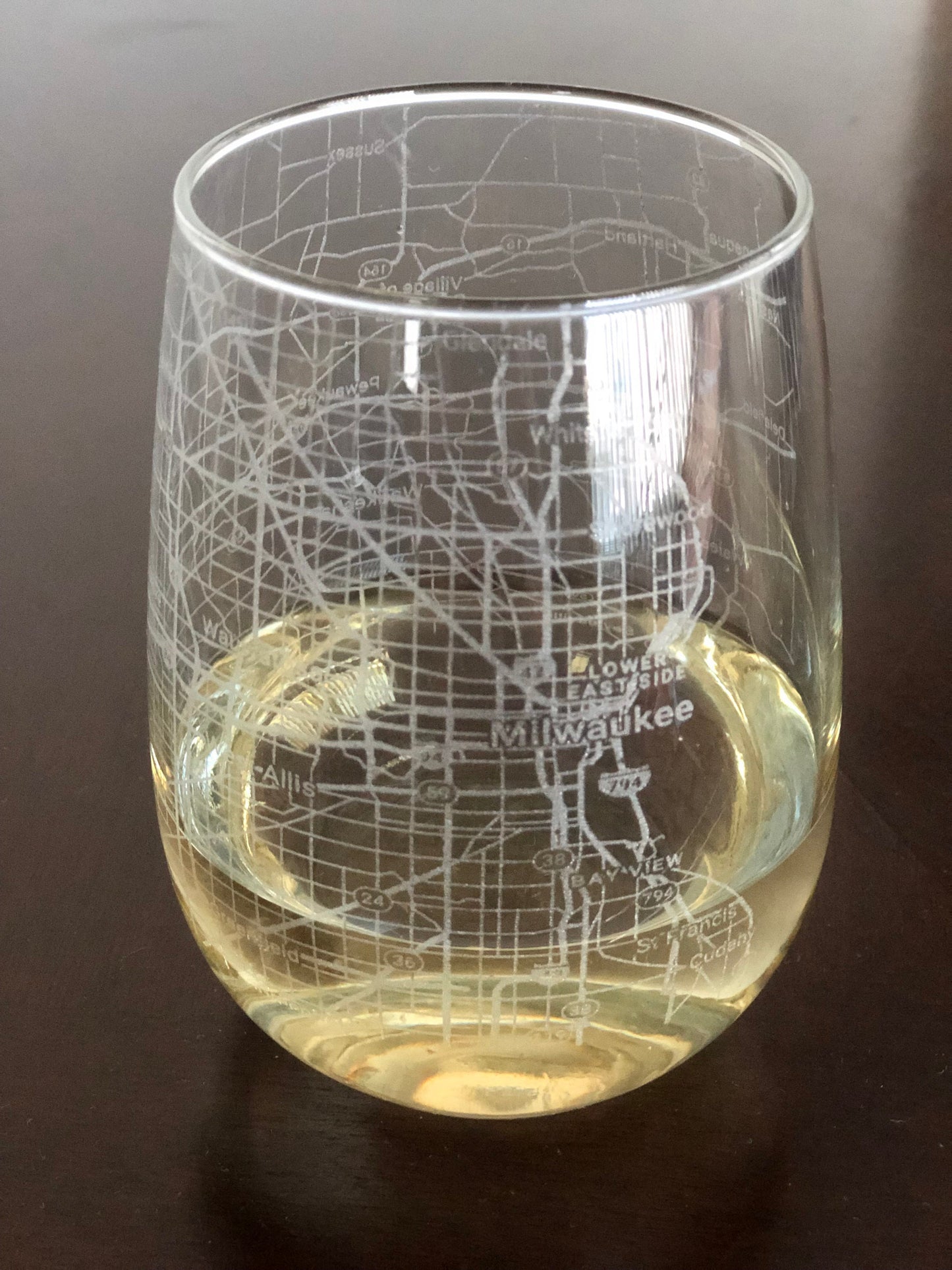 Stemless Wine Glass Urban City Map Milwaukee, WI