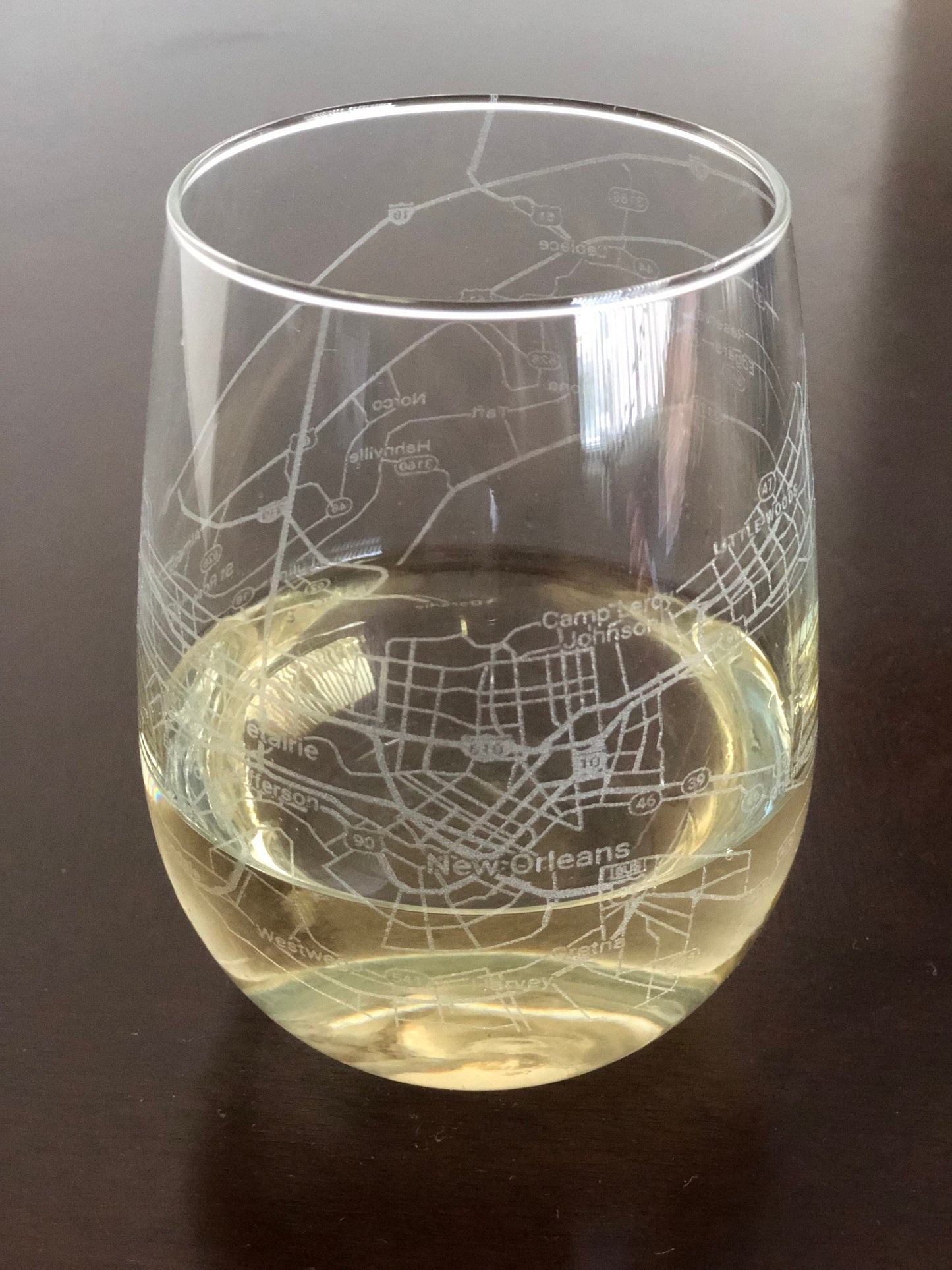 Stemless Wine Glass Urban City Map New Orleans, LA