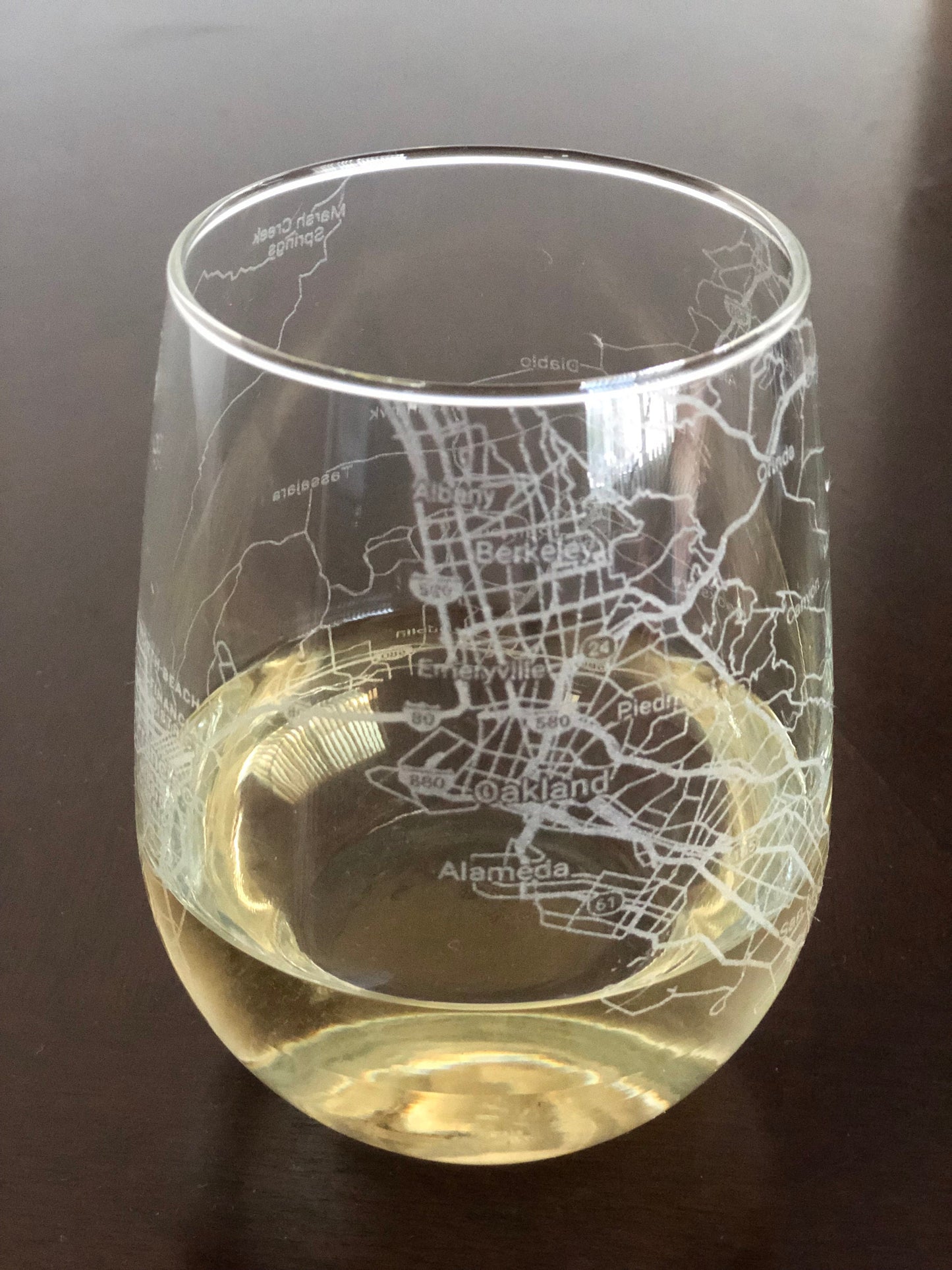 Stemless Wine Glass Urban City Map Oakland, CA