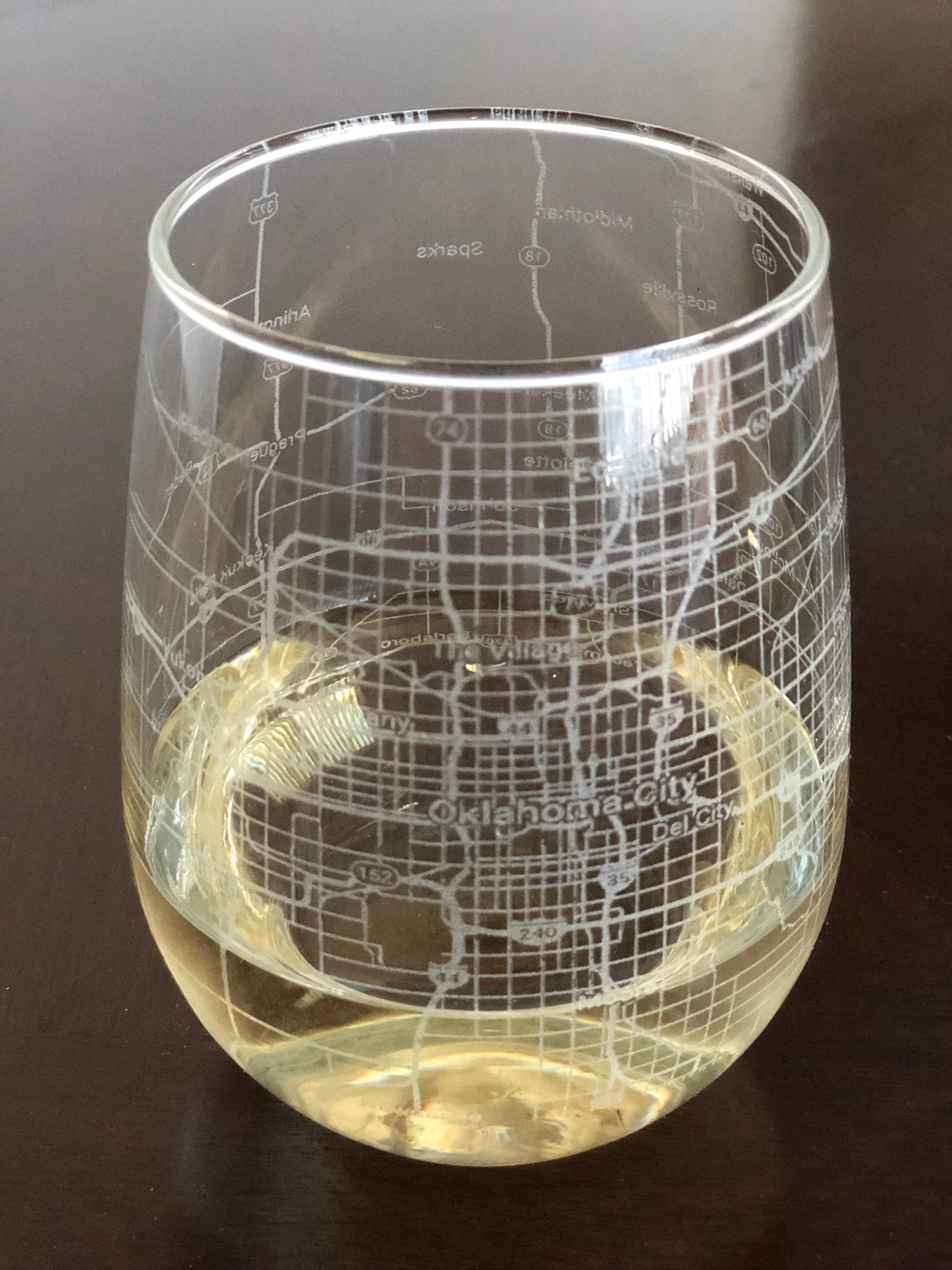 Stemless Wine Glass Urban City Map Oklahoma City, OK