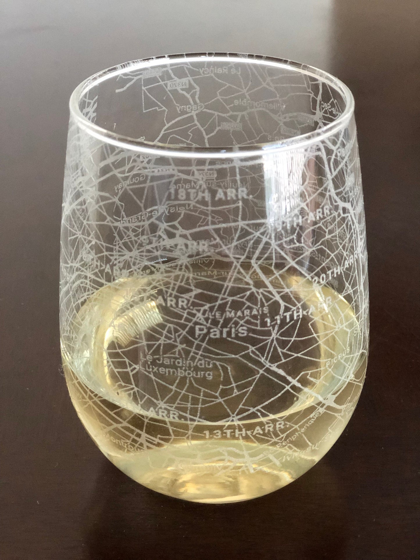 Stemless Wine Glass Urban City Map Paris, France