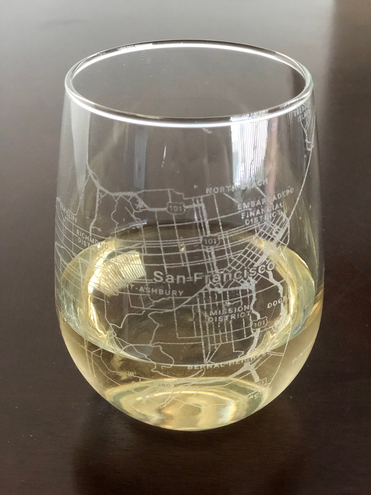 Stemless Wine Glass Urban City Map San Francisco, CA