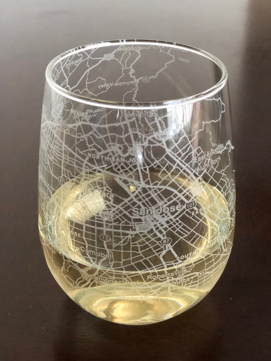 Stemless Wine Glass Urban City Map San Jose, CA