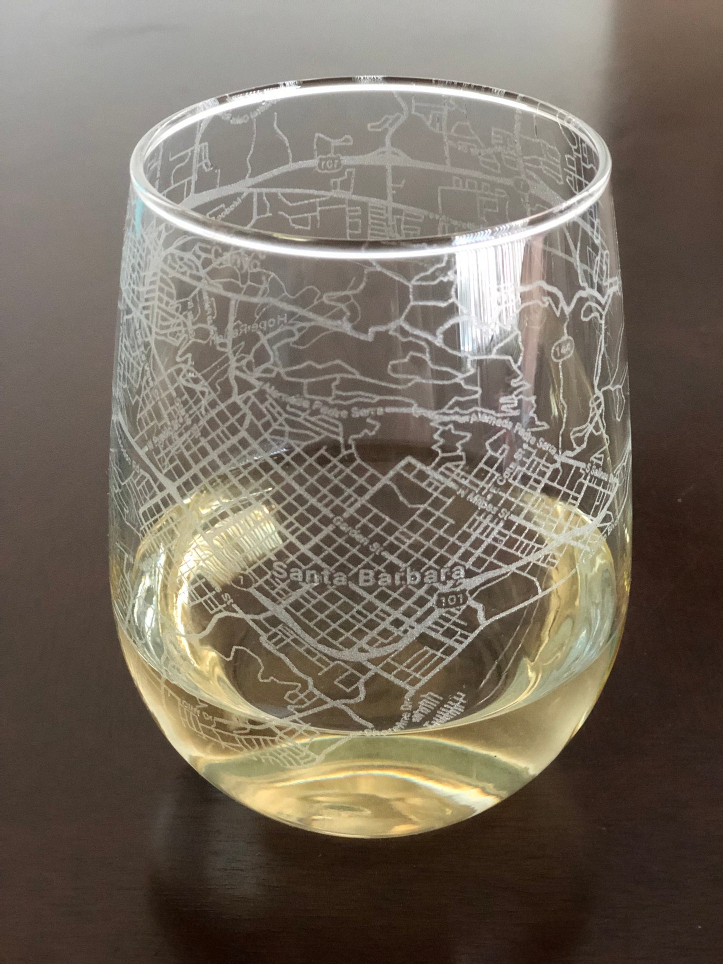 Stemless Wine Glass Urban City Map Santa Barbara, CA