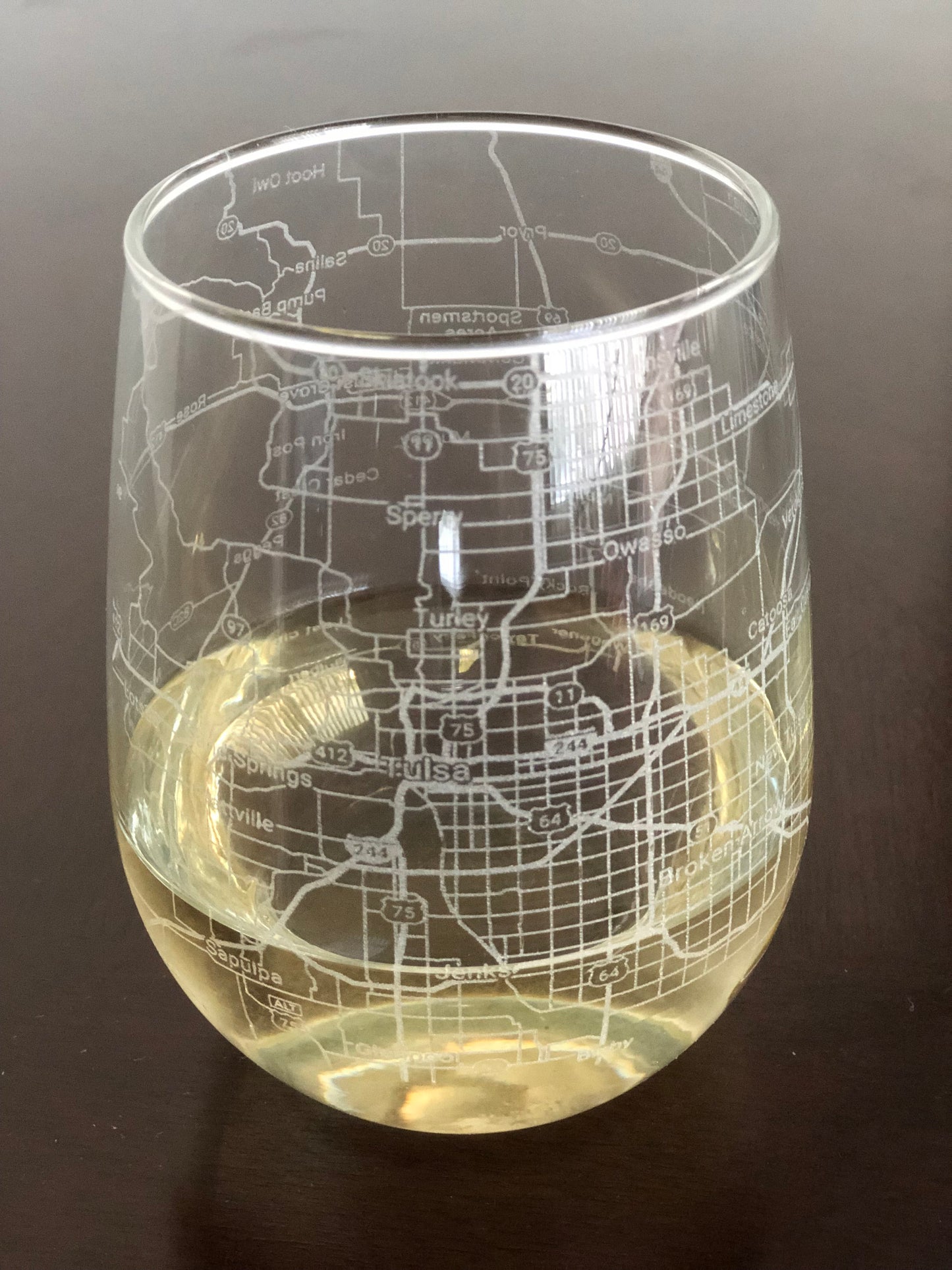 Stemless Wine Glass Urban City Map Tulsa, OK