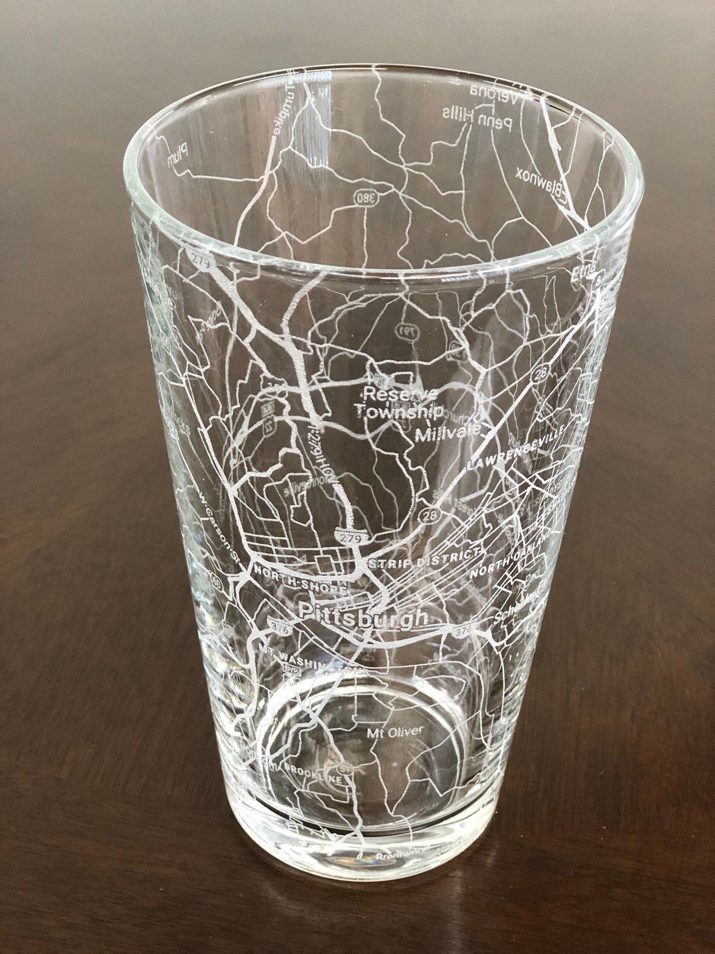 16 oz Pint Beer Glass Urban City Map Pittsburgh, PA