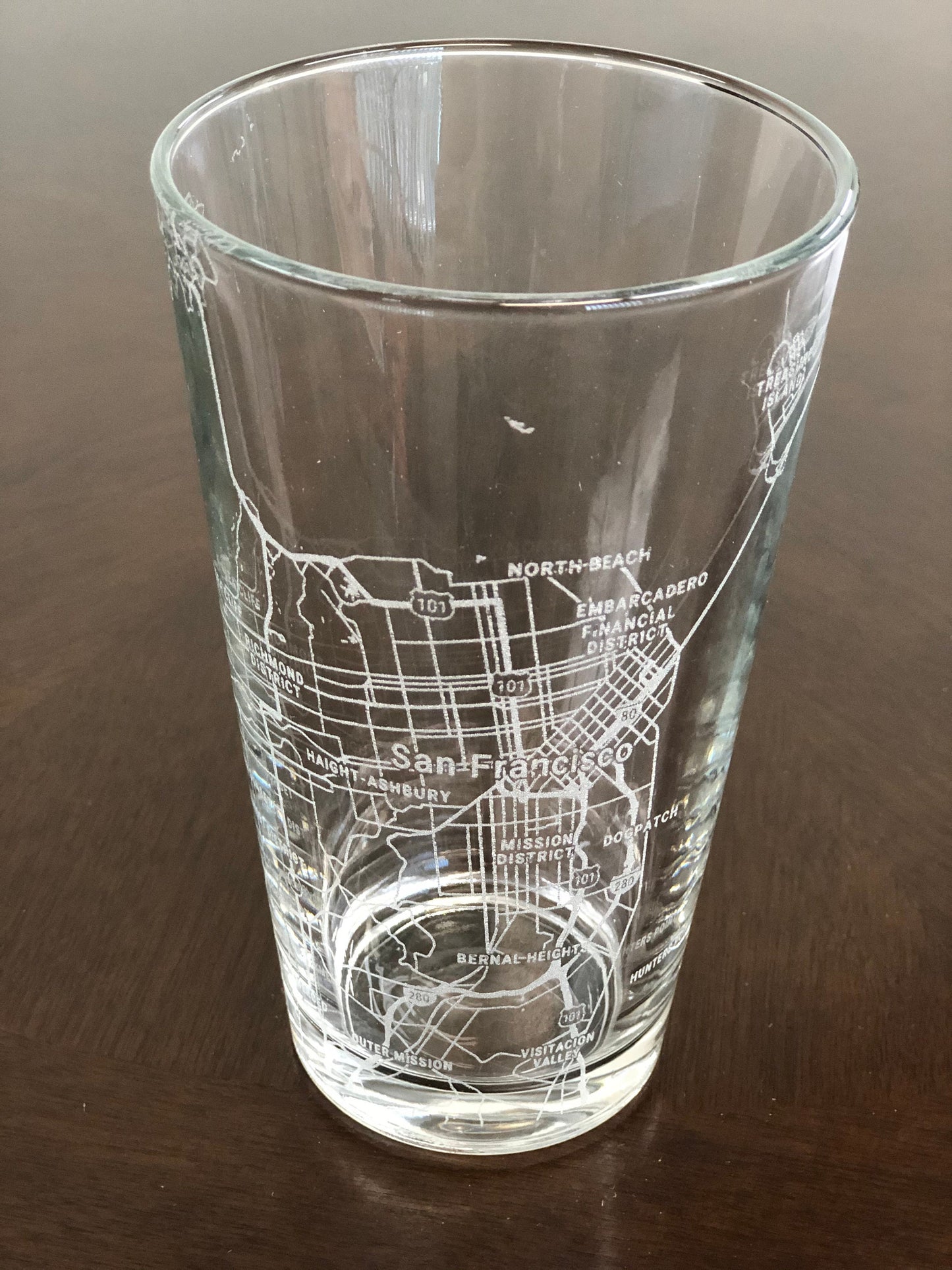 16 oz Pint Beer Glass Urban City Map San Francisco, CA