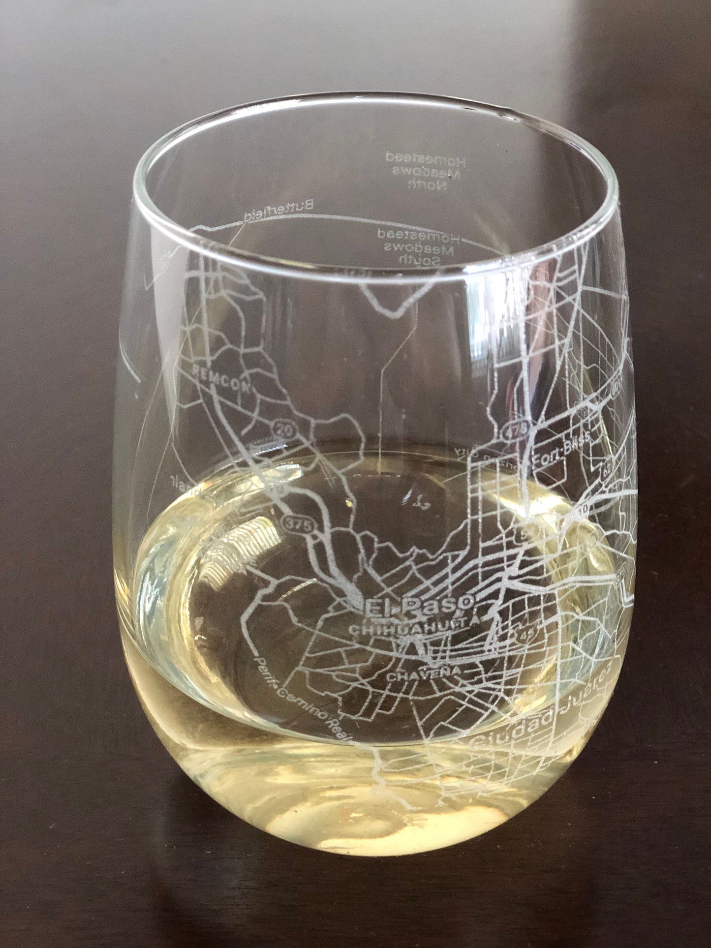 Stemless Wine Glass Urban City Map El Paso, TX