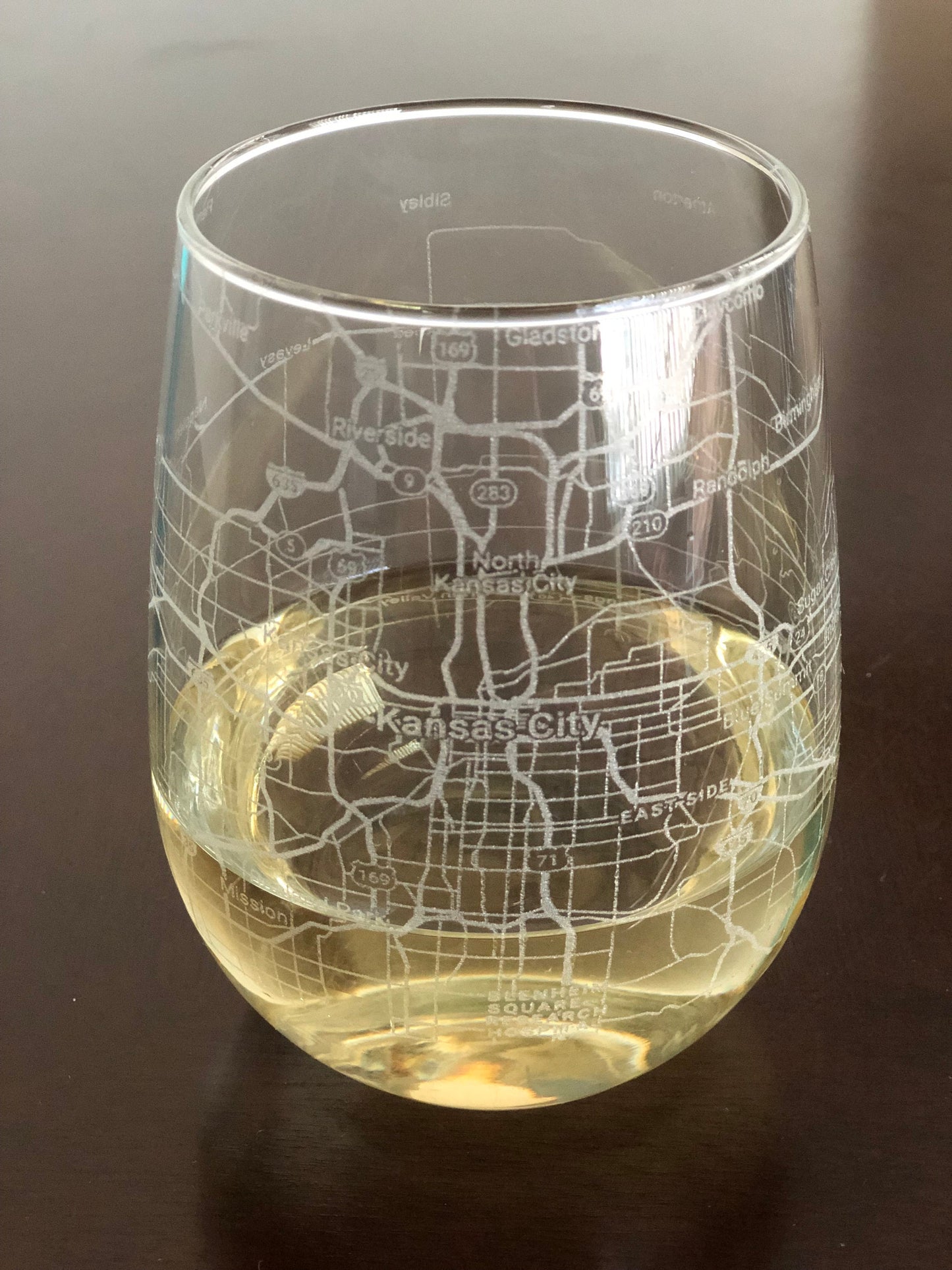 Stemless Wine Glass Urban City Map Kansas City, MO