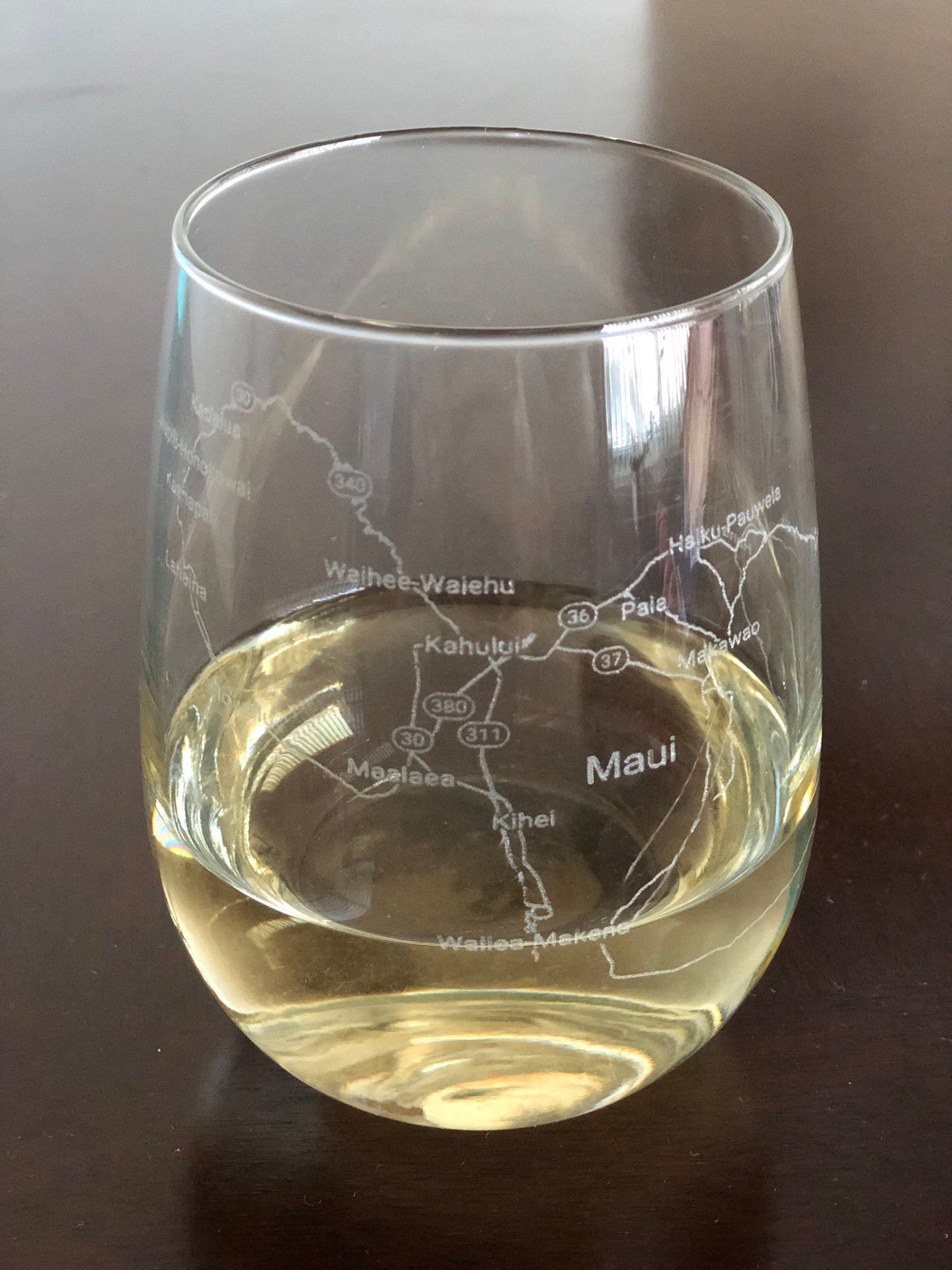 Stemless Wine Glass Urban City Map Maui, Hawaii