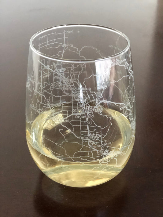 Stemless Wine Glass Urban City Map Napa Valley, CA