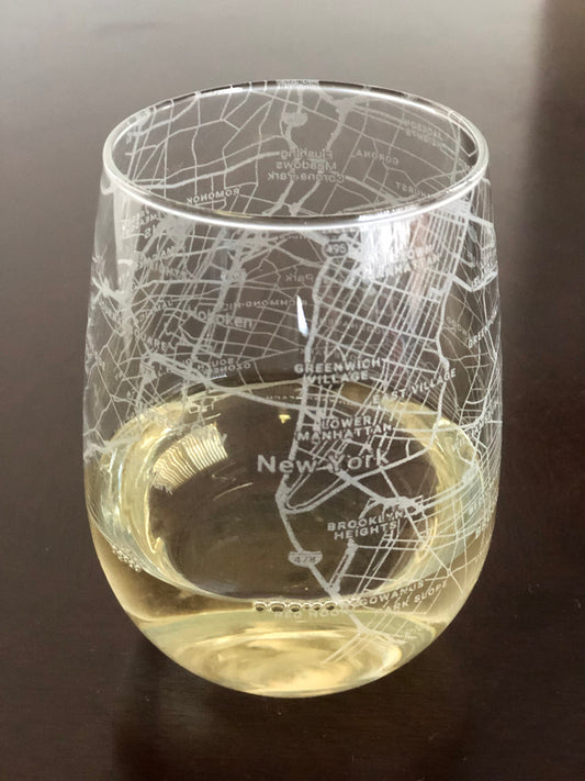 Stemless Wine Glass Urban City Map New York, NY