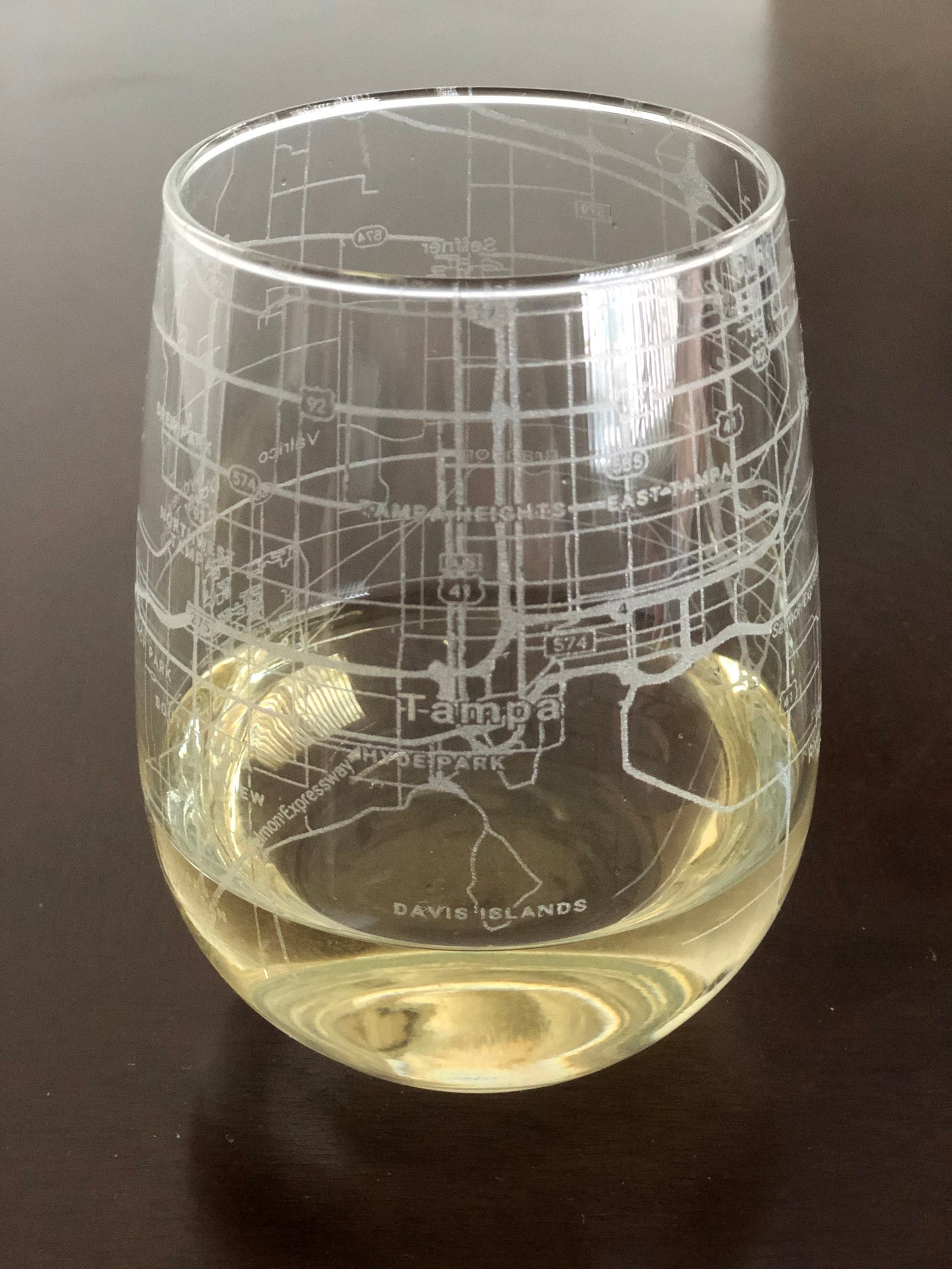 Stemless Wine Glass Urban City Map Tampa, FL