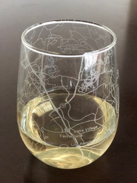 Stemless Wine Glass Urban City Map Temecula, CA