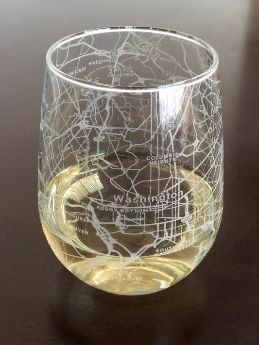 Stemless Wine Glass Urban City Map Washington, DC