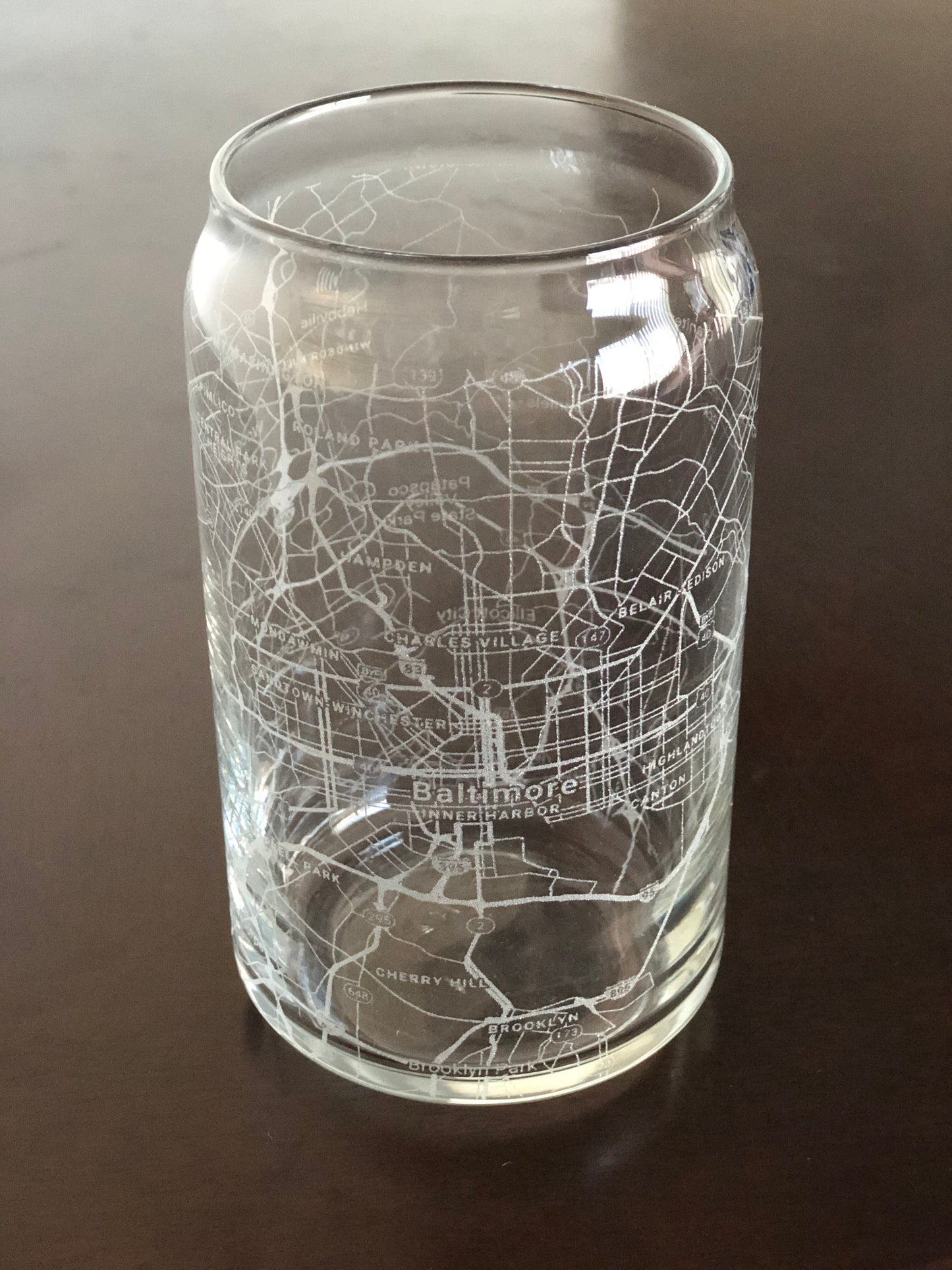 16 oz Beer Can Glass Urban City Map Baltimore, MD