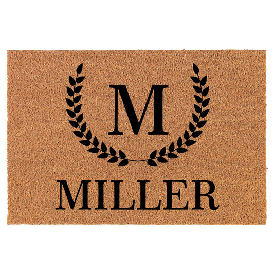 Personalized Family Name Leaf Crest Monogram Custom Coir Doormat Welcome Front Door Mat New Home Closing Housewarming Gift