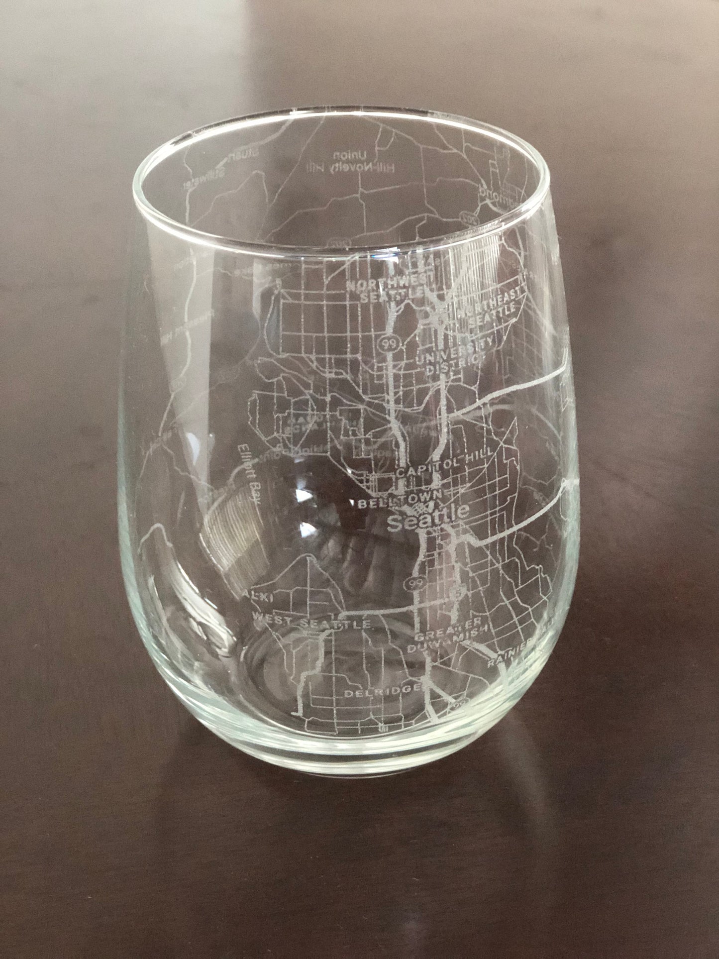 Stemless Wine Glass Urban City Map Seattle, WA