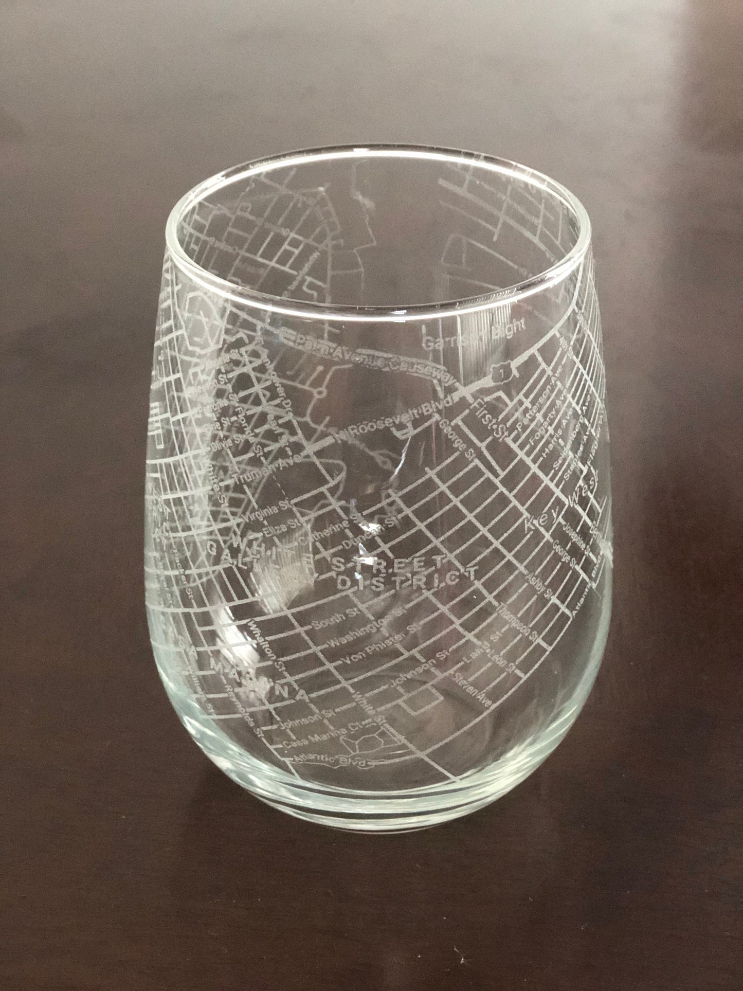 Stemless Wine Glass Urban City Map Key West, FL