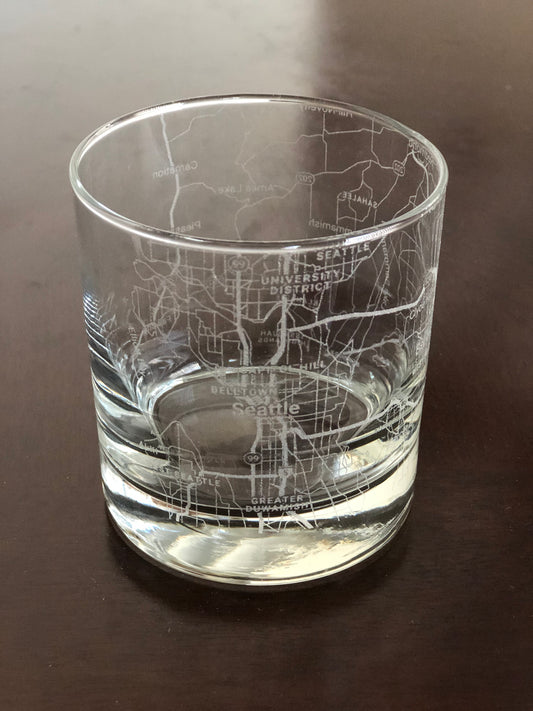 Rocks Whiskey Old Fashioned Glass Urban City Map Seattle Washington