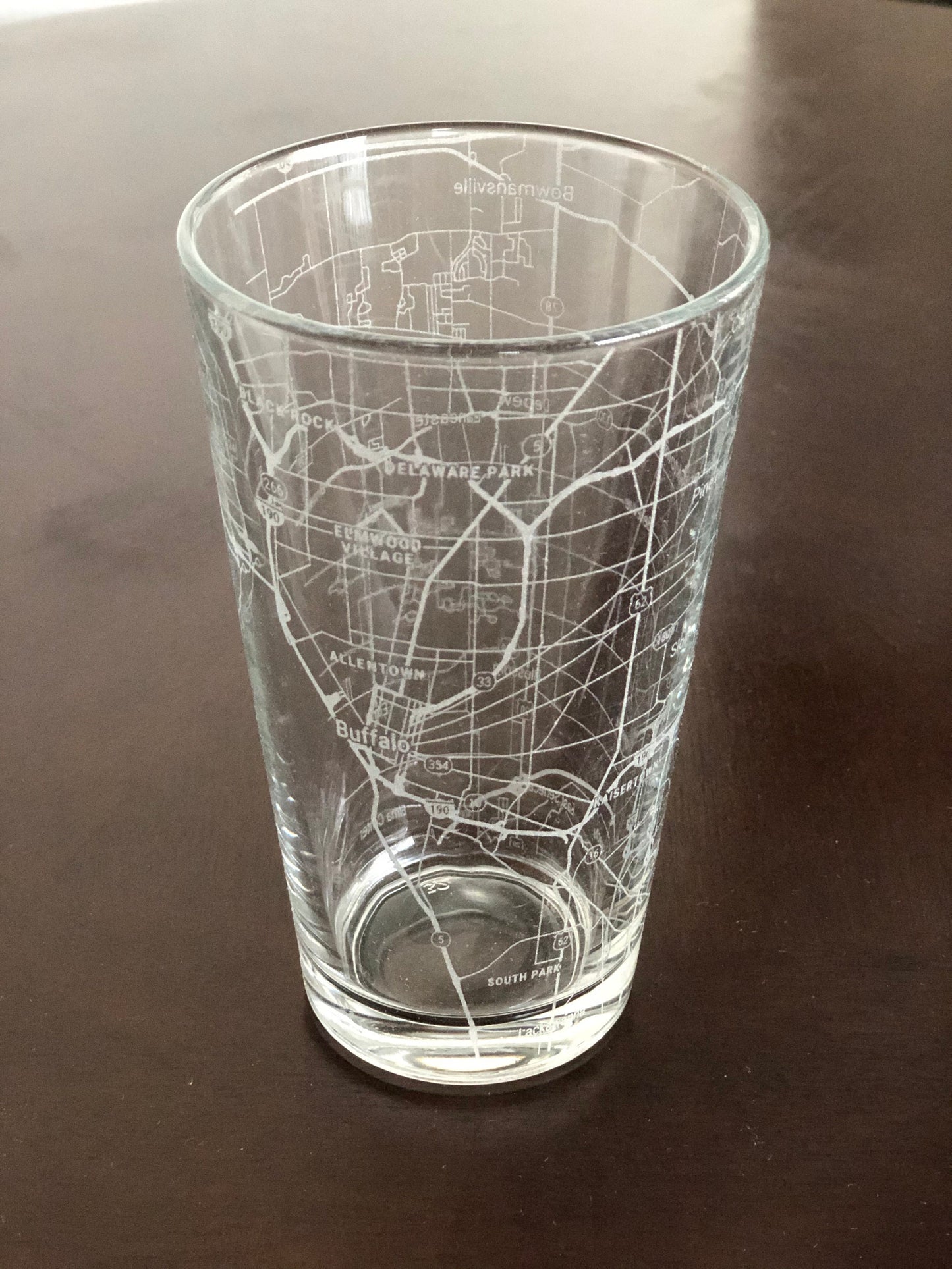 16 oz Pint Beer Glass Urban City Map Buffalo, NY