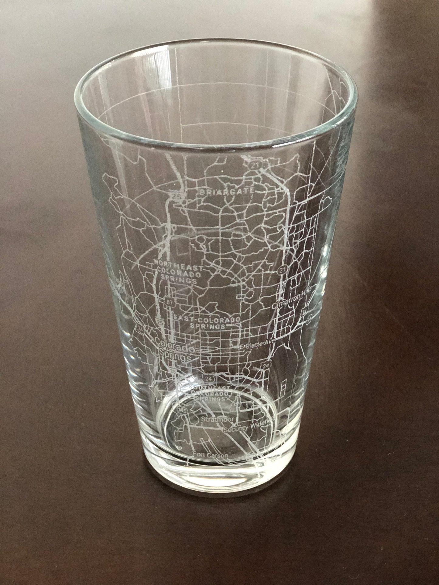 16 oz Pint Beer Glass Urban City Map Colorado Springs, CO