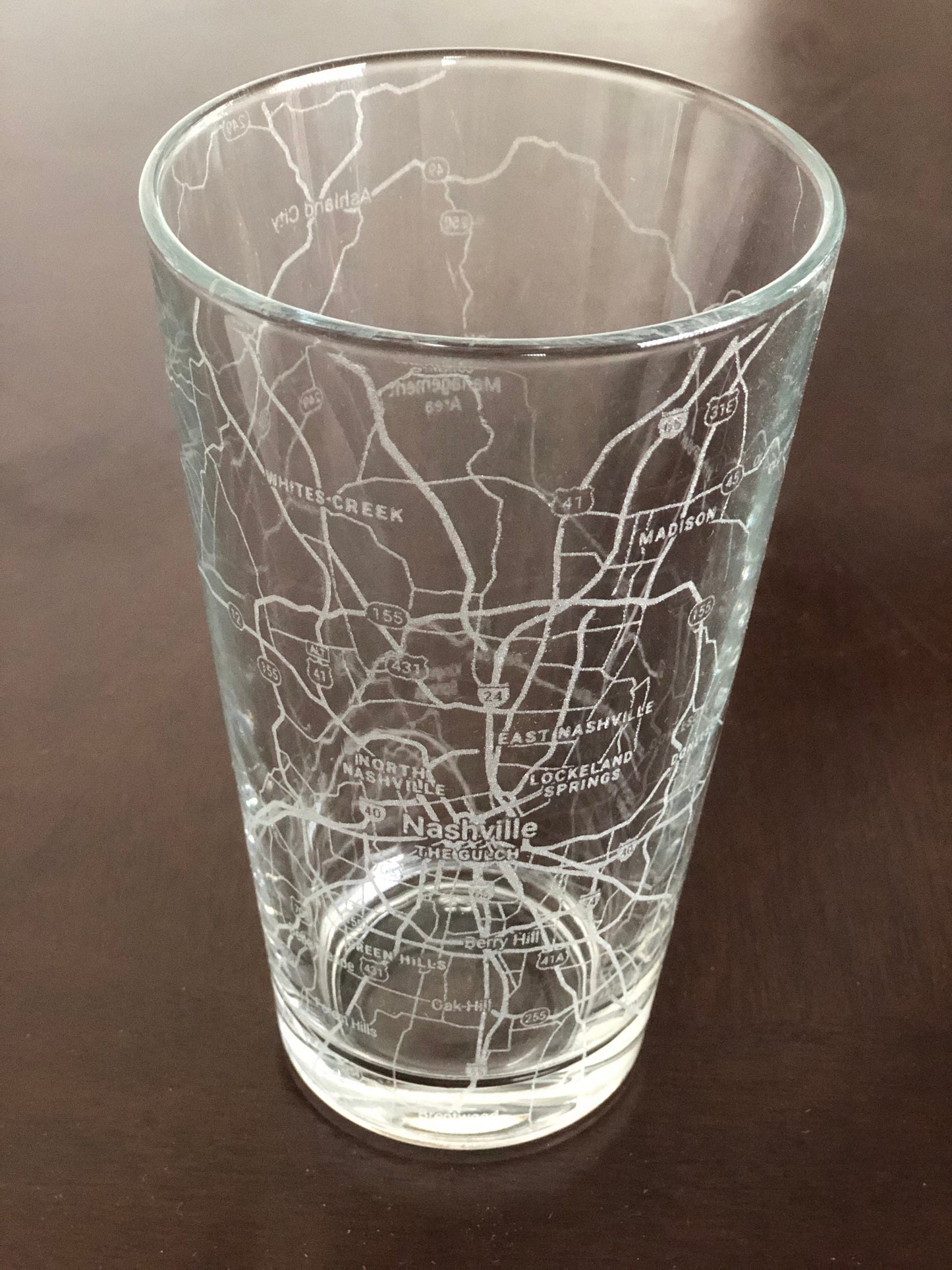 16 oz Pint Beer Glass Urban City Map Nashville, TN