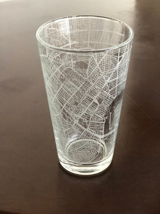 16 oz Pint Beer Glass Urban City Map New Orleans, LA