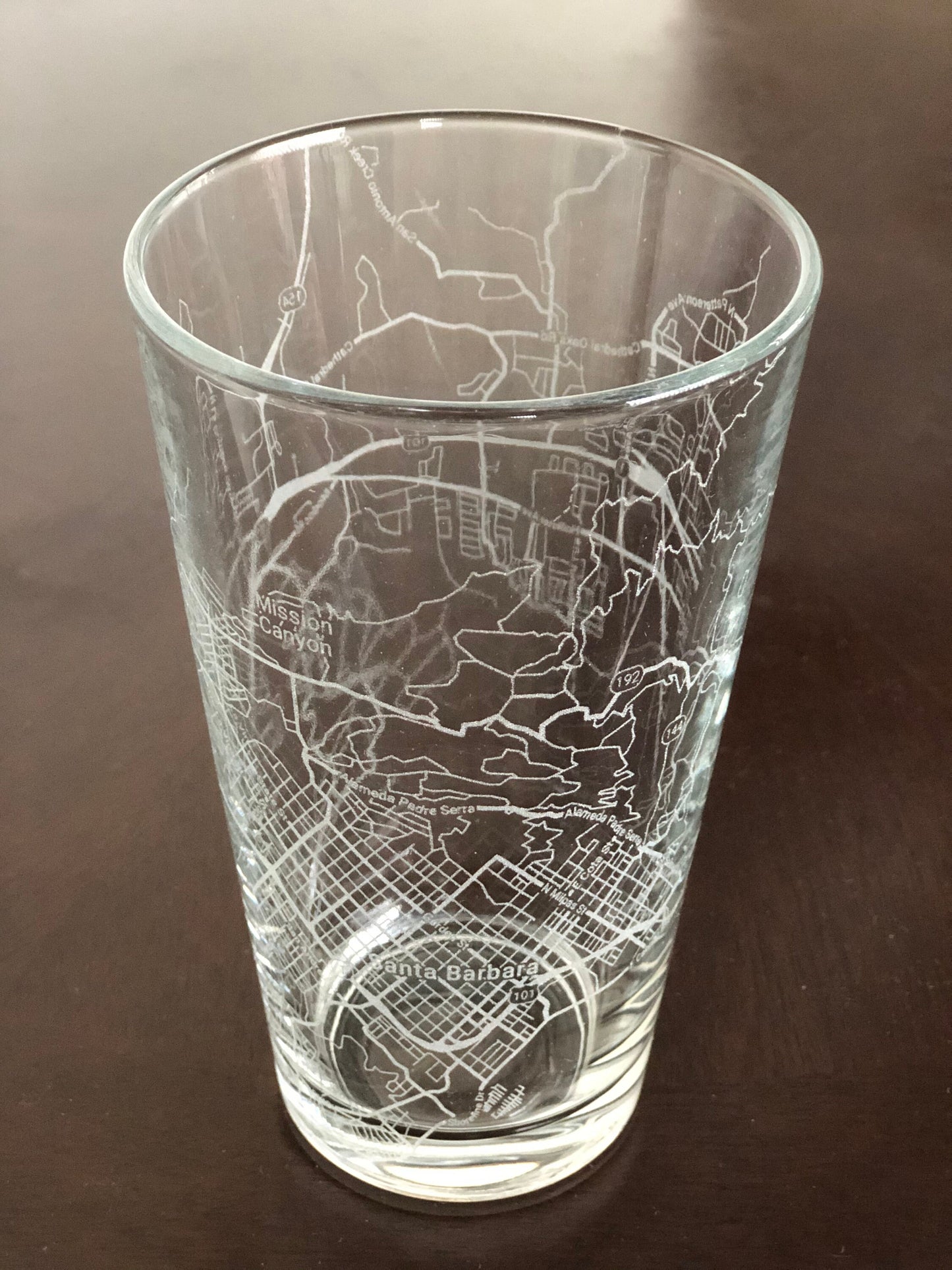 16 oz Pint Beer Glass Urban City Map Santa Barbara, CA