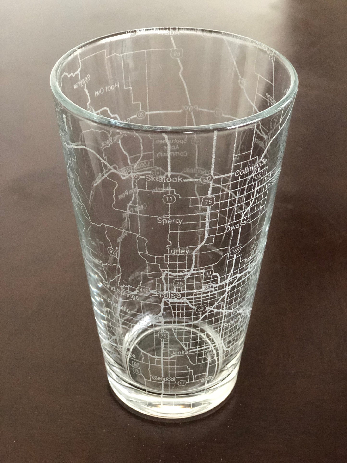 16 oz Pint Beer Glass Urban City Map Tulsa, OK