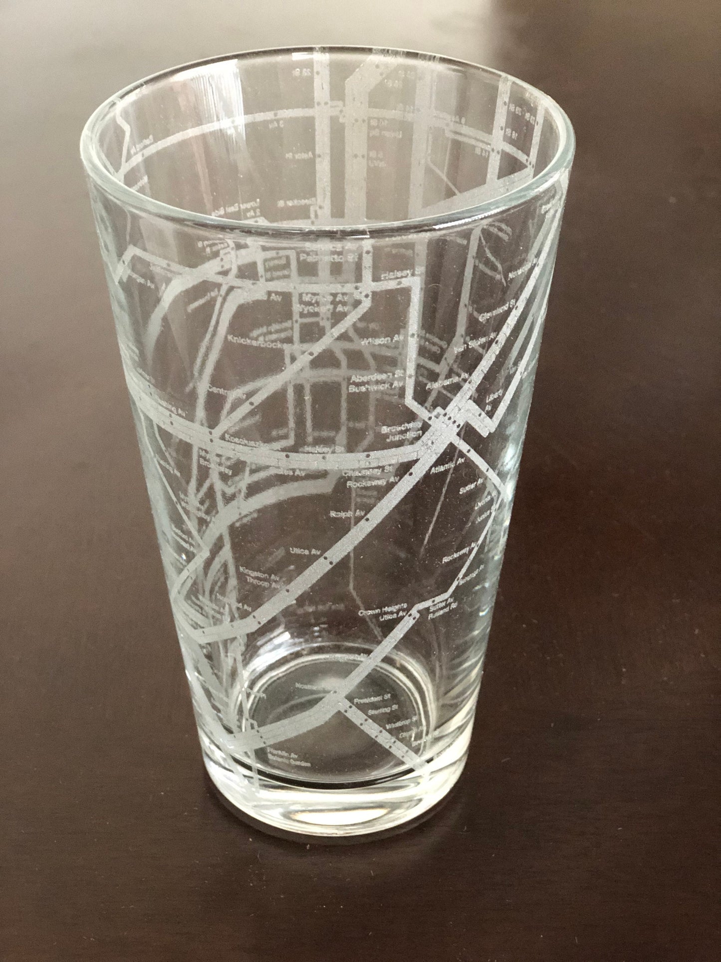 16 oz Pint Beer Glass Urban City Map New York City Subway Brooklyn