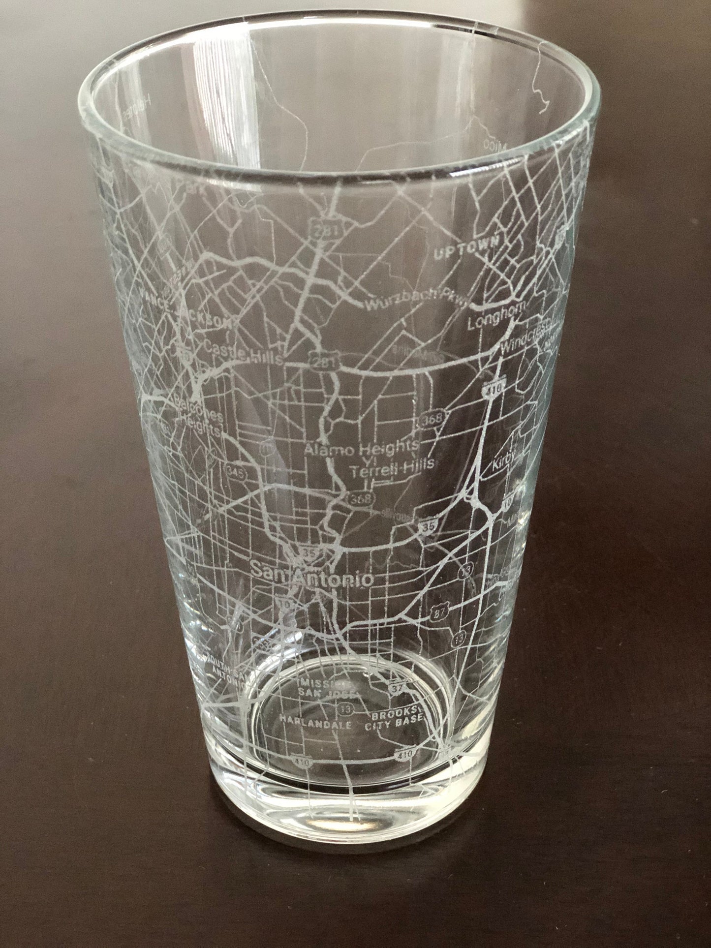 16 oz Pint Beer Glass Urban City Map San Antonio, TX