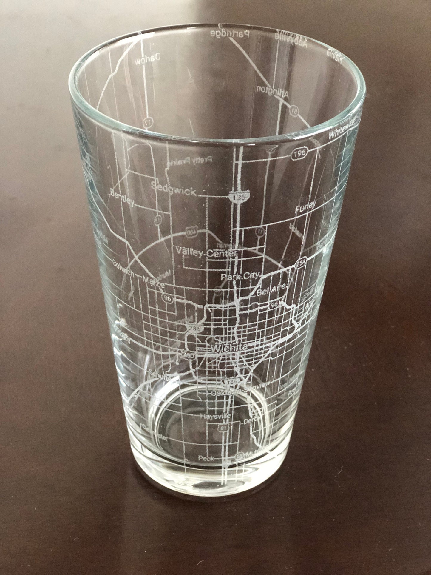 16 oz Pint Beer Glass Urban City Map Wichita, KS