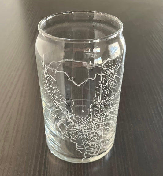 16 oz Beer Can Glass Urban City Map El Paso, TX