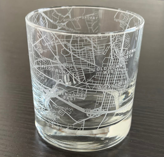 Rocks Whiskey Old Fashioned Glass Urban City Map Alexandria, VA