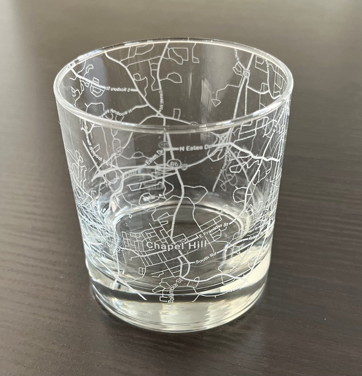 Rocks Whiskey Old Fashioned Glass Urban City Map Chapel Hill, NC