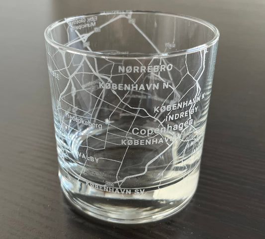 Rocks Whiskey Old Fashioned Glass Urban City Map Copenhagen, Denmark