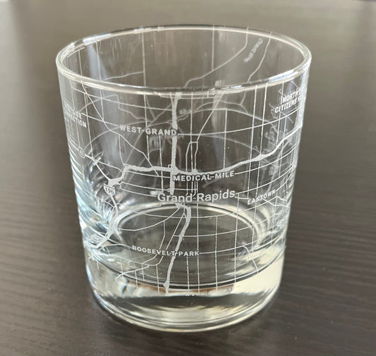 Rocks Whiskey Old Fashioned Glass Urban City Map Grand Rapids, MI