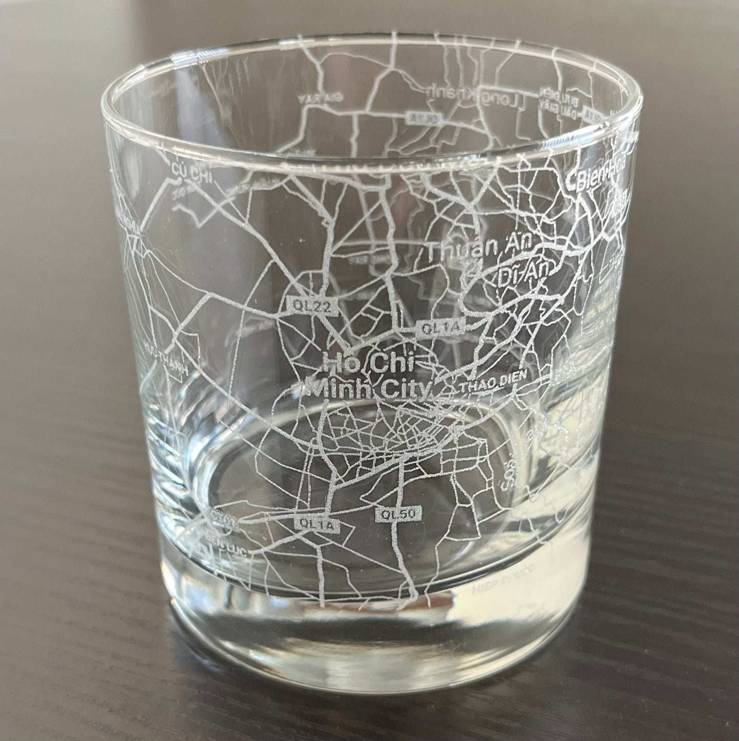 Rocks Whiskey Old Fashioned Glass Urban City Map Ho Chi Minh City, Vietnam