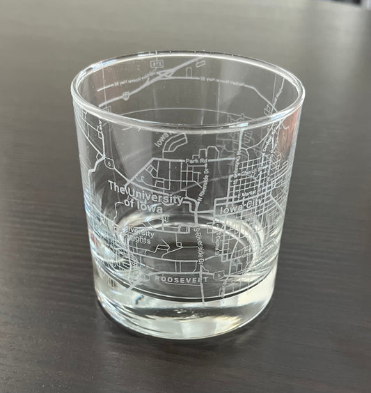 Rocks Whiskey Old Fashioned Glass Urban City Map Iowa City, IA