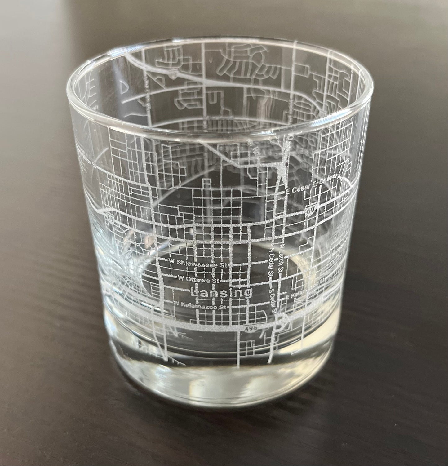 Rocks Whiskey Old Fashioned Glass Urban City Map Lansing & East Lansing, MI