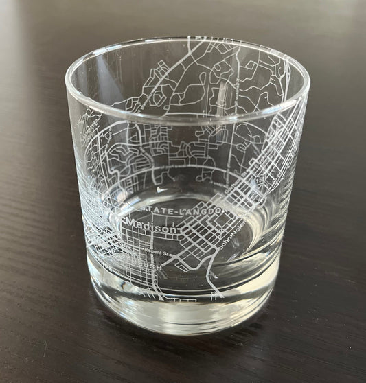 Rocks Whiskey Old Fashioned Glass Urban City Map Madison, WI