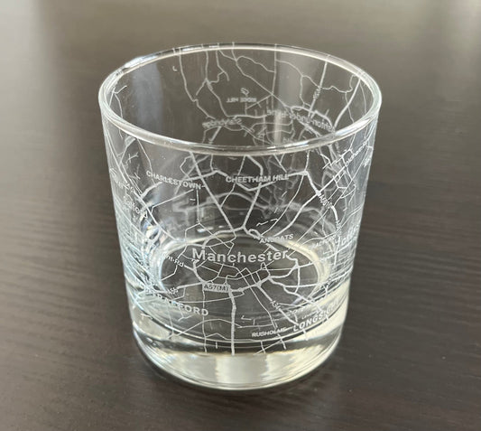 Rocks Whiskey Old Fashioned Glass Urban City Map Manchester, UK