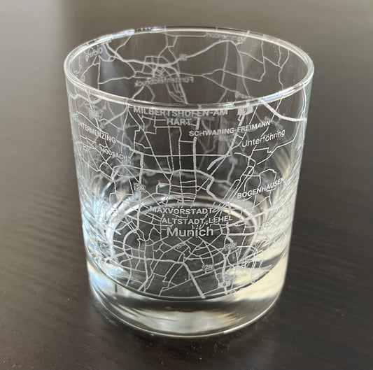 Rocks Whiskey Old Fashioned Glass Urban City Map Munich, Germany