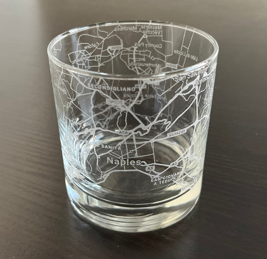 Rocks Whiskey Old Fashioned Glass Urban City Map Naples, Italy