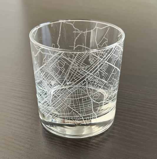 Rocks Whiskey Old Fashioned Glass Urban City Map Plainfield, NJ