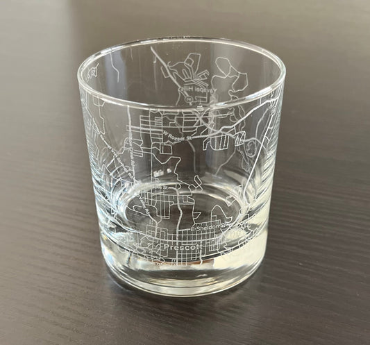 Rocks Whiskey Old Fashioned Glass Urban City Map Prescott, AZ