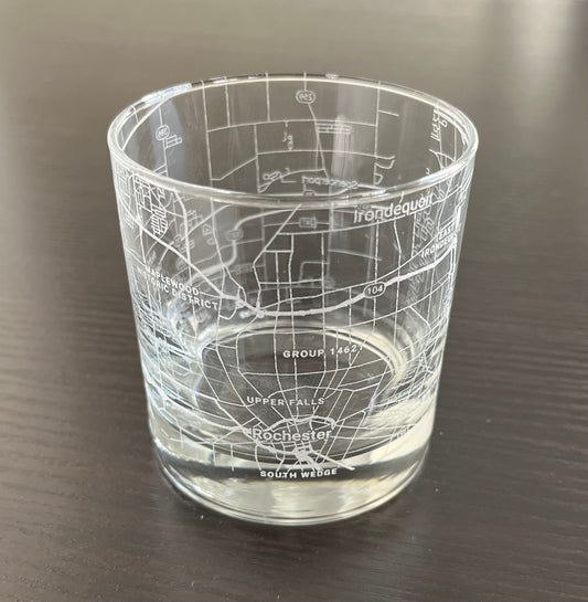 Rocks Whiskey Old Fashioned Glass Urban City Map Rochester, NY