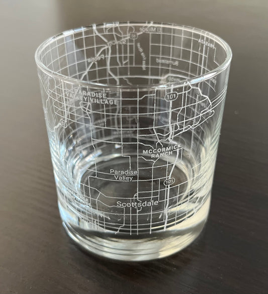 Rocks Whiskey Old Fashioned Glass Urban City Map Scottsdale, AZ