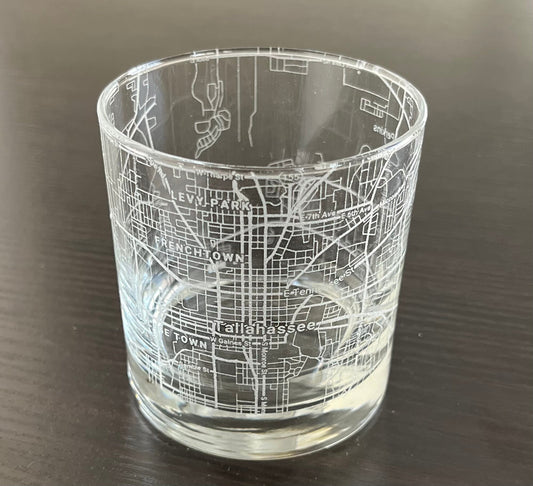 Rocks Whiskey Old Fashioned Glass Urban City Map Tallahassee, FL